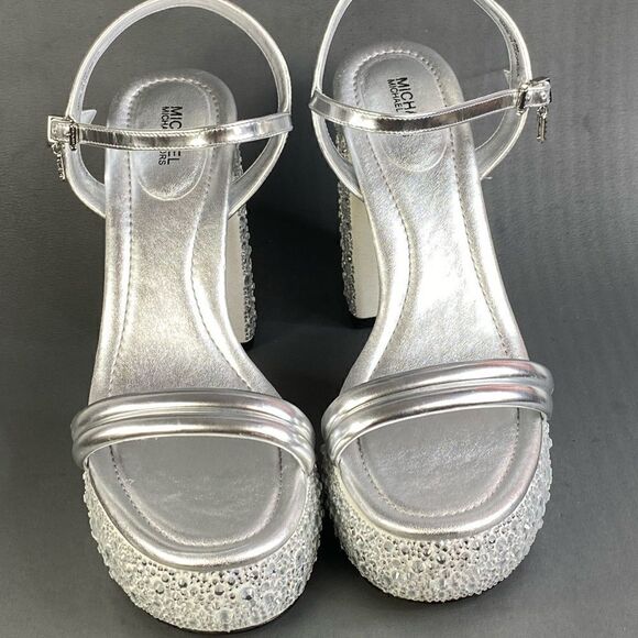 Michael Kors Women Laci Embellished Metallic High Heel Platform Sandal size 9.5 - Picture 4 of 11